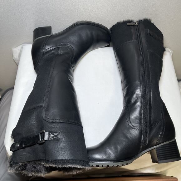 Blondo Ramya Tall Black Leather Boots Womens Size 7.5 Wide Side Zip Fleece Lined - Picture 9 of 16